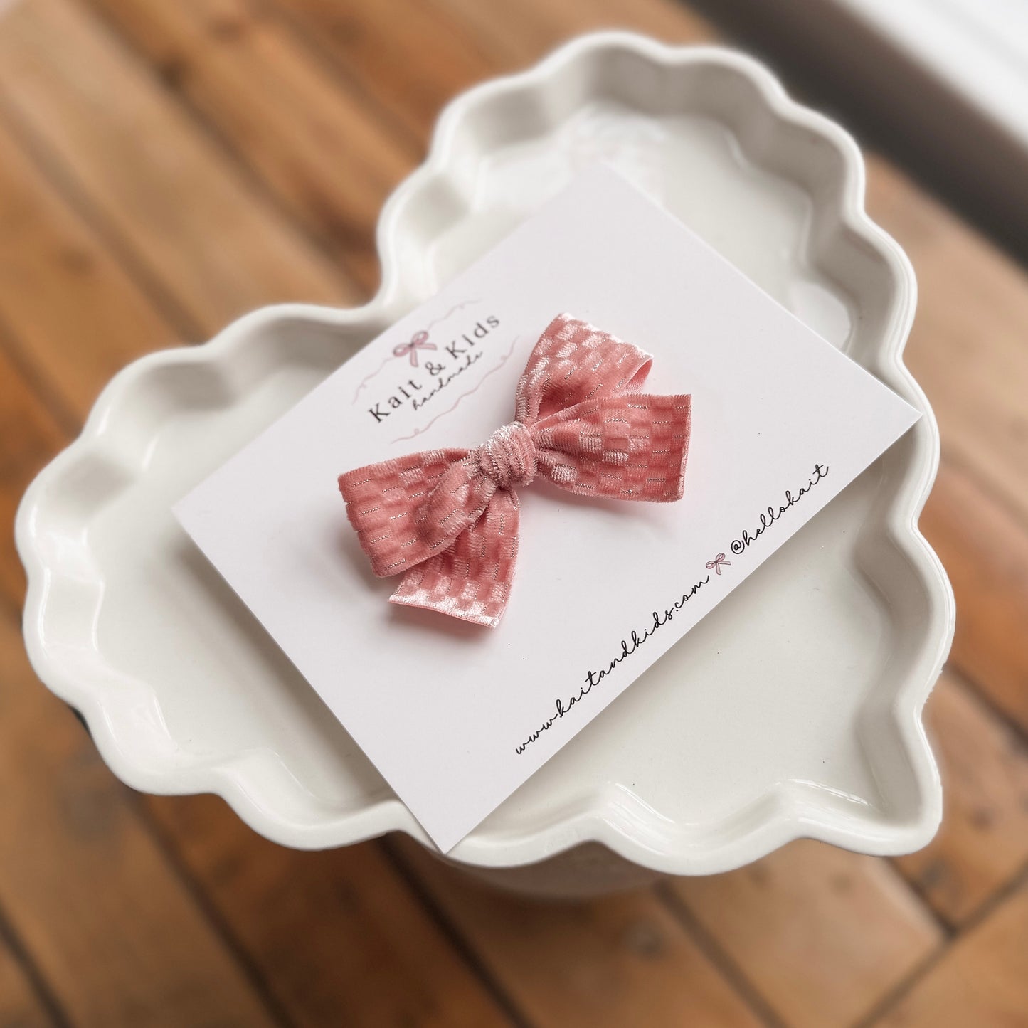 Pink velvet mini check ♡ headband / clip / piggy set