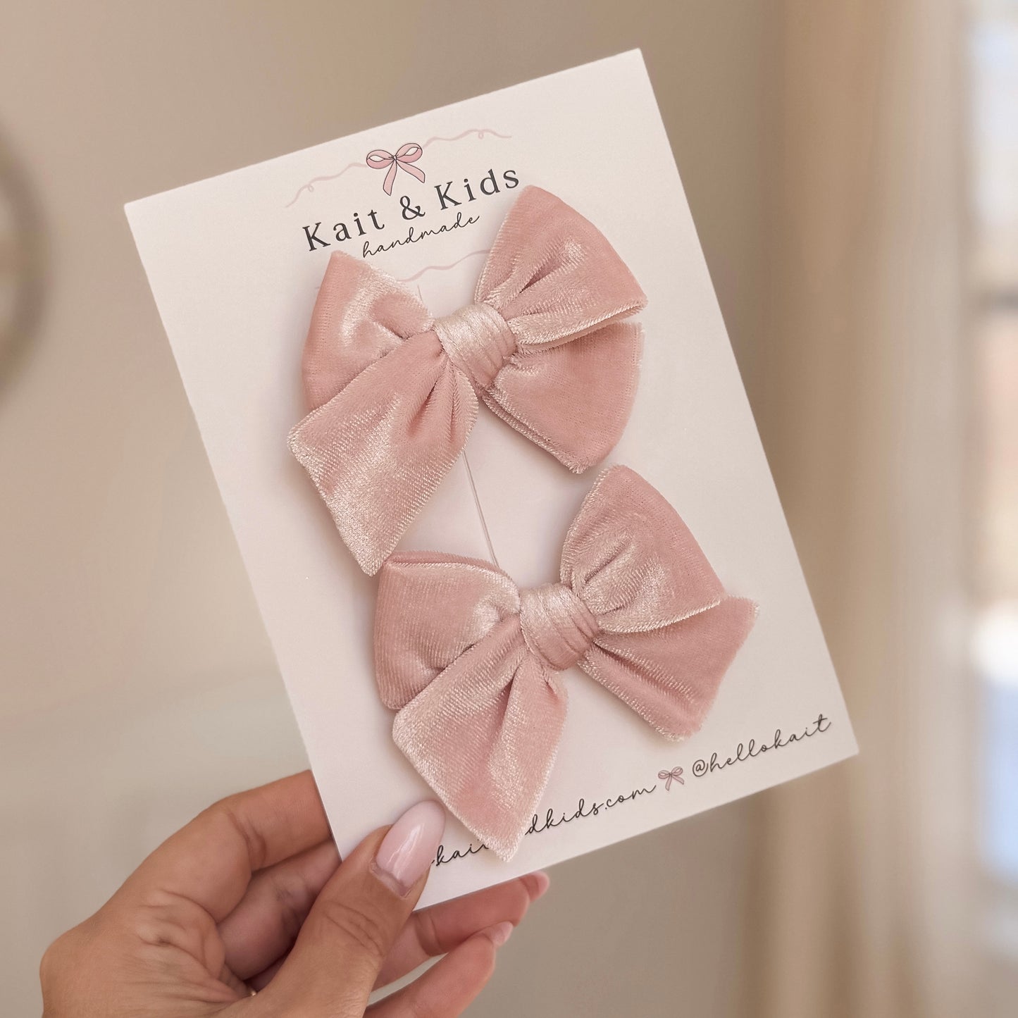 Soft pink velvet mini classic ♡ headband / clip / piggy set