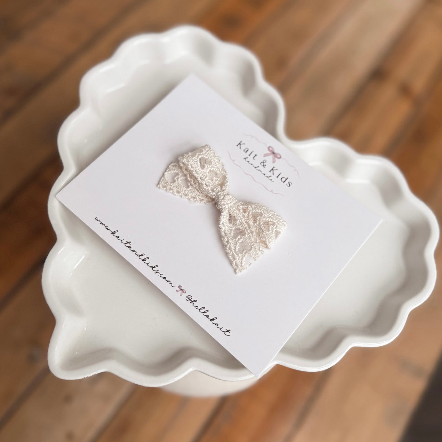 Cream heart lace ribbon mini ♡ headband / clip / piggy set