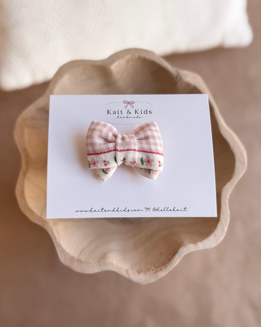 Pink gingham mini cherries ✿ headband / clip /