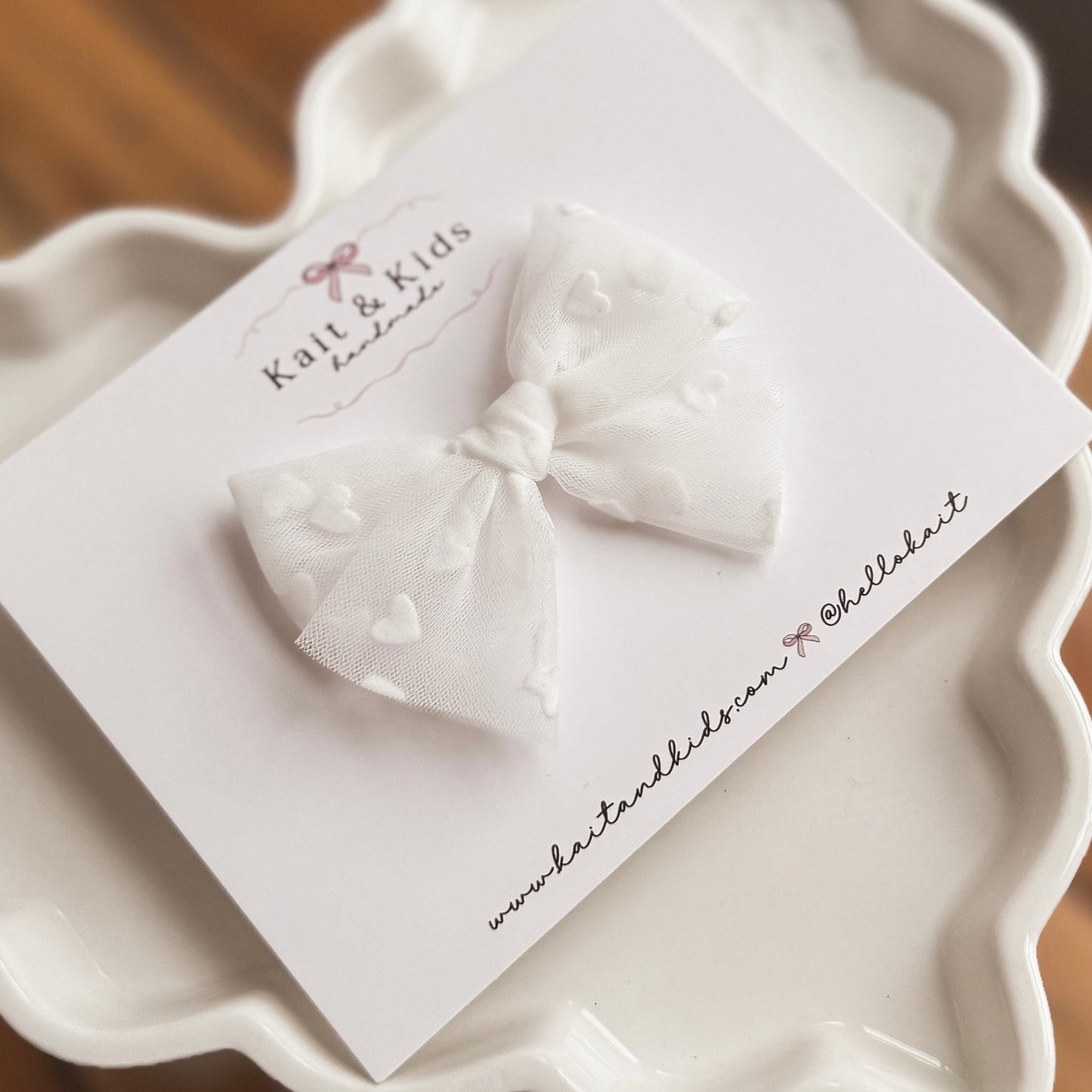 White heart mesh ♡ headband / clip / piggy set