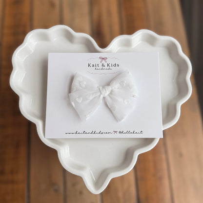 White heart mesh ♡ headband / clip / piggy set