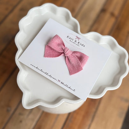 Soft deep pink velvet mini classic ♡ headband / clip / piggy set