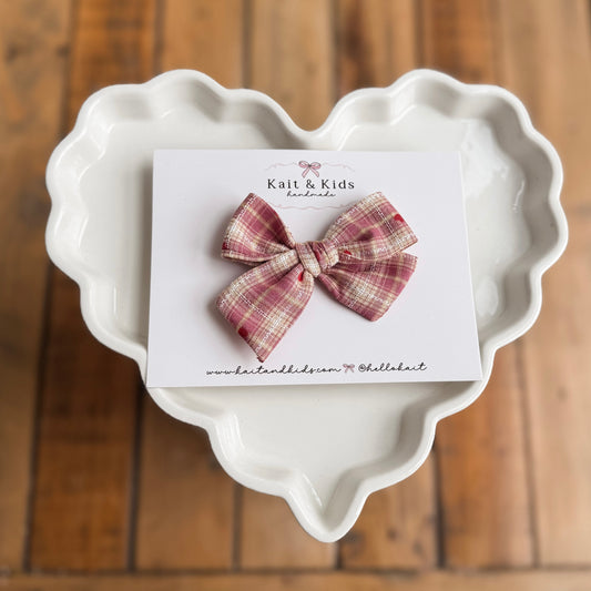 Vintage plaid hearts mini classic ♡ headband / clip / piggy set