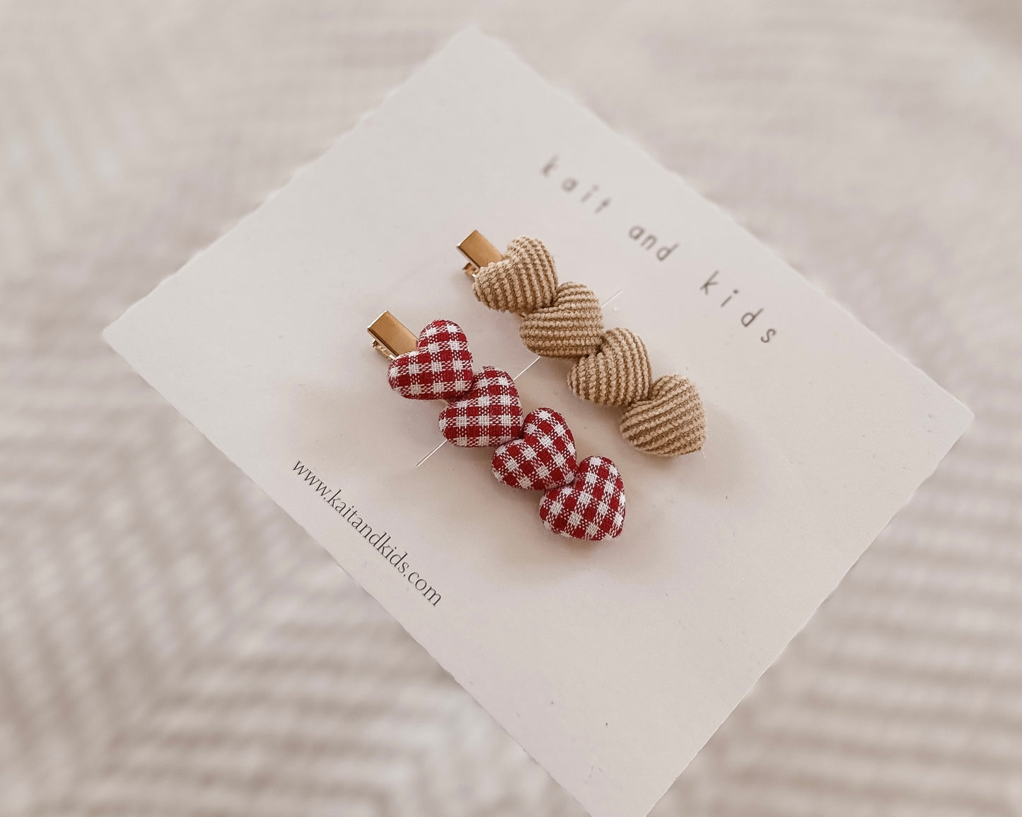 Gingham + nude heart clips