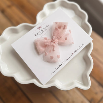 Perfect pink heart mesh ♡ headband / clip / piggy set