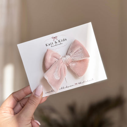 Soft pink velvet mini classic ♡ headband / clip / piggy set