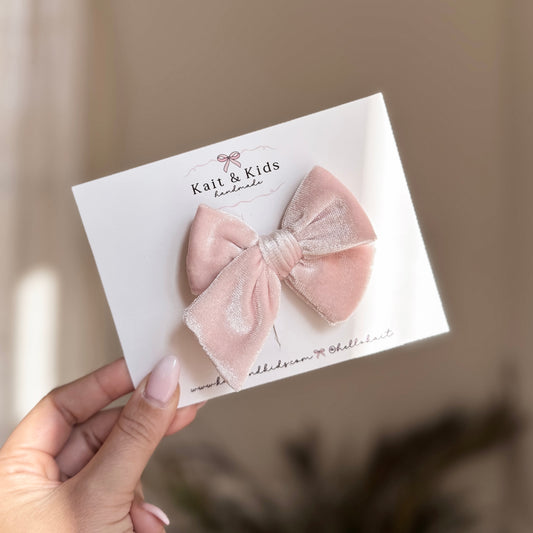 Soft pink velvet mini classic ♡ headband / clip / piggy set