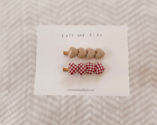 Gingham + nude heart clips